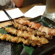 Sea Salt Chicken Skin & Pork Skewers